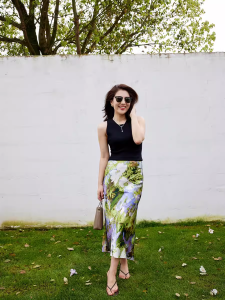 Summer 2025 New Heavyweight Asymmetrical Three-acetate Printed High-waisted Slimming Lightweight Draping Skirt Womens Midi Dress