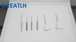 GREATLH Nasal Bone Nose Bone Pull Hook Rhinoplasty Hook with Double Head Single Head Gold Handle Stainless Steel Plastic Face Tools