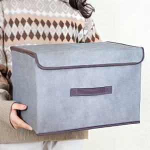 กล่องผ้าลินิน กล่องใส่เสื้อผ้า พร้อมฝาปิด อเนกประสงค์ กล่องเก็บของ 2PCS สามารถพับได้ จัดเก็บได้สะดวก
