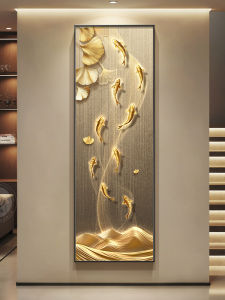 ภาพตกแต่งเรียบหรูสไตล์โมเดิร์น ภาพปลาเก้าตัว ภาพวาดขนาดยาวบางสำหรับตกแต่งประตูทางเข้าบ้าน