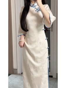 Đầm Dài Cổ Điển Phong Cách Trung Hoa Mới Ôm Vừa Vặn Tay Dài Thường Ngày Đầm Dài Cổ Điển Ôm Vừa Vặn Mềm Mại Sang Trọng Mùa Thu 2024