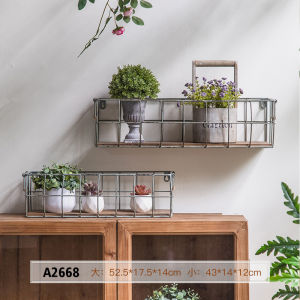 Rustic American Style Wall Mounted Iron Art Plant Pot Display Rack Flower Shop Storage Partition Shelf Rectangular Metal Frame