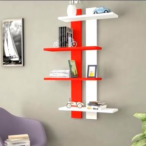 Rak Dinding Buku Gantung/Tempel Dinding Minimalis Zig-zag 4 Susun Floating Shelves/Ambalan