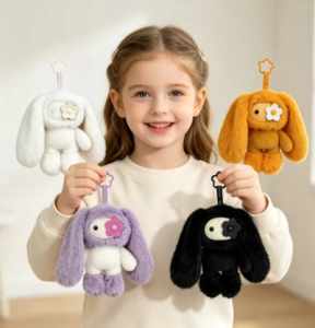Bandai | Cute Juju Rabbit Plush Keychain Flower Eye Bunny Stuffed Doll Kawaii Long Ears Animals Bag Pendant Car Keyring Toy Gift for Girl