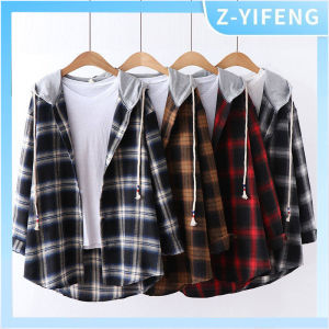 Z-YIFENG {S-XL} เสื้อฮู้ดแขนยาวลายสก็อตสำหรับฤดูใบไม้ผลิและในฤดูใบไม้ร่วงผู้ชายแจ็คเก็ตทรงหลวมฉบับภาษาเกาหลี