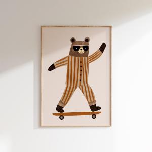 Canvas Prints Poster Cartoon Funny Animal Art Prints Bedroom Nursery Wall Art Home Decor Poster Cute Skateboard Dog Dachshund
