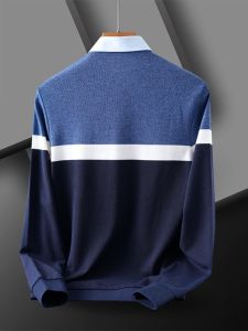 Brand Label Cutting Mens Clothing Shirt Collar Sweater Spring and Autumn Youth Men Patchwork Easy Matching Long Sleeves Pure Cotton Fake Two Pieces