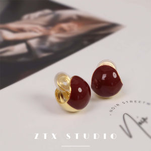 Red round Ball Ear Cuff No Piercing Womens New Chinese Style Unique Fashionable Simple Ear Jewelry Business Lady Design