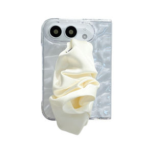 szhaiyu | For iPhone Duo Creative 3D Water Ripple Transparent Case With Cream Cloth Twisted Hand Strap Shockproof Cover Funda For Girls