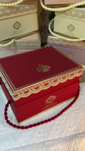 UNIGOLD Authentic Lace Gift Box Fluffy Cotton Pearl Handle Lace Trimmed at Box Cover Spacious and Big Capacity