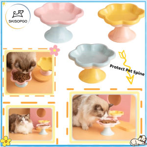 SKISOPGO Flower Ceramic Cat Bowl Anti-overturning Pet Bowl Food Bowl Water Bowl Snack Plate Canned Cat Plate