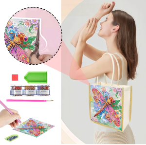 1 Piece of Diamond Painting tote bag Dragonfly pattern canvas Material Interchangeable pattern not easy to Deform in daily u