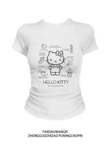 Áo Thun Cotton Mỹ Dành Cho Nữ Mùa Hè 2025 Tay Ngắn Ôm Vừa Vặn in Họa Tiết Cổ Tròn Ngắn Thường Ngày