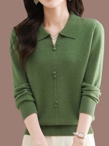 Elegant Womens Knitted Polo Neck Sweater Casual Loose Short Style Inner Wear Comfortable Soft Long Sleeve Thermal Top