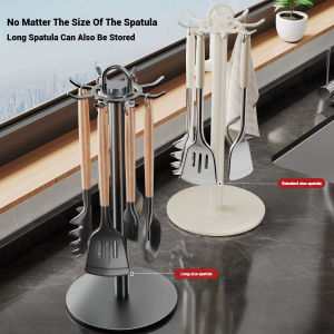 1pc Kitchen Rotating Spatula Rack Home Eight Hooks Kitchenware Holder Movable Cooking Utensils Storage Rack Kitchen Organizer