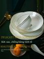 Bộ Đồ Ăn Bằng Gốm Sứ Trang Trí Viền Vàng Đơn Giản Sang Trọng Cao Cấp Bộ Bát Đĩa Chén Thìa Thiết Kế Trung Hoa Dùng Tại Nhà. 