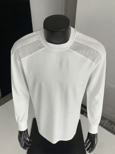 Áo Nỉ Cổ Tròn Dài Tay Màu Trắng Lưới Ghép Nối Cho Nam Mùa Thu Phong Cách Mỹ Vai Áo Dài Thường Xuyên Thoải Mái Mềm Mại