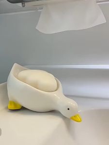 Soap Tray Self-draining Soap Rack Cute Duck-shaped Creative Rack for Shower Bathroom Kitchen Tub Sink Tray Bracket Bathroom