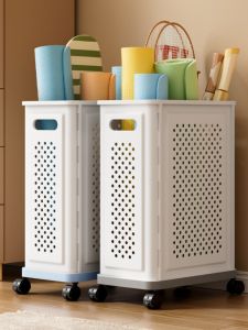 Wheeled Yoga Mat Storage Basket Sports Equipment Toy Organizer Rack Badminton Umbrella Storage Bin Home Organization