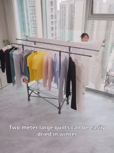 ODOROKU 3 Tier Premium Aluminum Foldable Laundry Rack Grey with Windproof Hooks Laundry Drying Rack Collapsible Height Adjustable Wings Clothing Rack Foldable for Indoor Outdoor