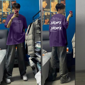 Purple Casual Creative Letter Print Cotton Short Sleeve Mens T-Shirt Heavyweight Half Sleeve Top Street Style Fashion Brand