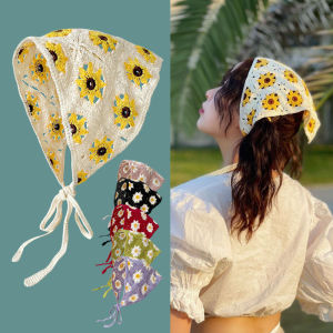 Phụ nữ tam giác khăn Crochet Dệt Kim Băng Đô Hoa băng đô dễ thương phụ kiện thời trang rỗng