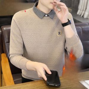 HENGYUANXIANG | เสื้อสเวตเตอร์คอโปโลบุขนแกะแบบสวมหัวสำหรับผู้ชาย ทรงหลวม ปกติ ฤดูใบไม้ร่วง/ฤดูหนาว เสื้อชั้นในถักแบบหนา อบอุ่น สไตล์ลำลอง