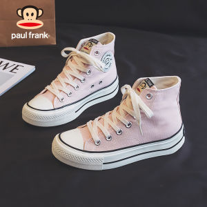 รองเท้าผ้าใบหัวสูง Paul Frank สำหรับผู้หญิง ฤดูใบไม้ร่วง 2025 รองเท้าผ้าใบสีแดงเข้มสูงพื้นหนา รองเท้าผ้าใบฤดูใบไม้ผลิ ฤดูร้อน ฤดูใบไม้ร่วง ฤดูหนาว รองเท้าผ้าใบแบบลำลอง