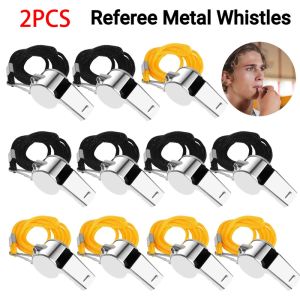 2PCS Metal Whistle Football Basketball Sports Training Stainless Steel Referee Whistle with Lanyard Football Outdoor Survival Emergency Practical Whistle