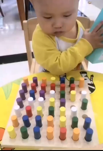 Montessori Wooden Cylinder Socket Blocks Board Game Color Sorting Fine Motor skills Early Learning Toy