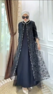 Gamis Brokat Wanita Kondangan Lydia Dres Tille Mix Brukat Full Puring Aplikasi Payet M L XL XXL 3XL Resleting Depan Aktif Dress Busui Friendly Kekinian Baju Muslimah Dewasa Terbaru Ootd Hijab Warna Burgundy Hitam Mahogany Dusty