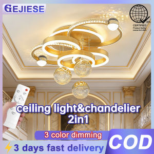 GEJIESE 52W golden ceiling light chandelier 2 in 1 chandeliers with remote tricolor dimming ceiling lights modern deisgn for living room dinning room