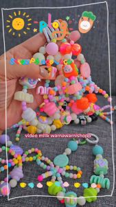 Strap Phone Gantungan Kunci Tas Desain Pita Manik Warna Warni Unyu Aksesoris Ponsel Plastik