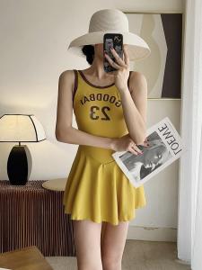 Conservative Basketball Girl American Retro Sports Style One-Piece Swimsuit Women Small Chest Student Thermal Spa Swimwear