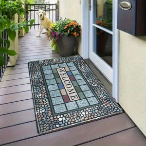 Welcome Door Mat Vintage Pattern Stylish Floor Mat for Entrance Outdoor Indoor Stain Resistant Non-Slip Durable Home Decor