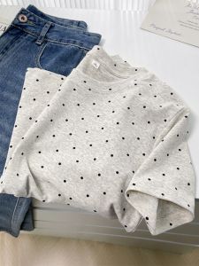 Áo Thun Tay Ngắn Họa Tiết Nhỏ Phong Cách Hàn Quốc Đơn Giản Cho Nữ Mùa Hè 2025 Thường Ngày Đi Làm Đa Năng Áo Trên Bộ Thời Trang