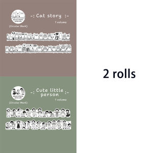 Mr.paper | Mr.Paper 2 Rolls Black & White Scene Washi Tape Cartoon Character Theme Decorative Tape for DIY Journal Scrapbooking Calendar
