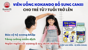 VIÊN UỐNG BỔ SUNG CANXI CHO TRẺ TỪ 7 TUỔI TRỞ LÊN KOKANDO (HỘP 100 VIÊN - VỊ SỮA CHUA) - HÀNG NỘI ĐỊA NHẬT