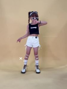 3-14 Years Old Childrens Sleeveless Vest Jazz Dance Costume Girl Navel Exposed Performance Costume Hip-Hop Street Dance Performance Costume