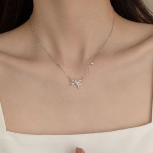Elegant Butterfly Knot Pure Silver Necklace for Women Birthday Mothers Day 520 Valentines Day Gift Fashionable Jewelry