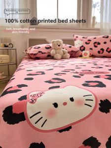Suxuan | Girly Pink Leopard Cat Pattern 100% Cotton Fitted Bed Sheet Single Use