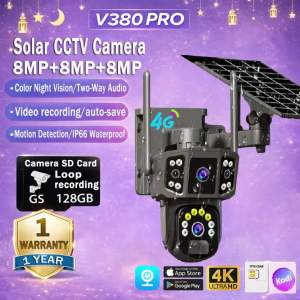 BUY 1 TAKE 1 V380 Pro Solar CCTV Camera No Wifi Needed Outdoor 360° Waterproof 4G Surveillance Full Color Night Vision Auto Two-Way Audio Tracking Alarm IP Security Cameras