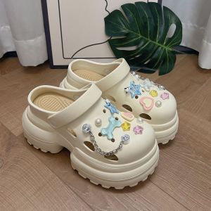 10cm Height Increasing Hole Shoes Womens Summer 10cm Outdoor Wear Small Super Thick Bottom Slip-on Closed Toe Sandals