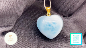 SG LOCAL - Authentic Larimar Love Shape 925 Silver Gold Pendant 海纹石心形925银金吊坠