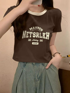 เสื้อยืดคอกลมแขนสั้นผ้าฝ้ายแท้สีดำสำหรับผู้หญิงในช่วงฤดูร้อนปี 2025 เสื้อแขนสั้นทรงหลวมแบบลำลอง ทรงเข้ารูป ทรงเข้ารูป