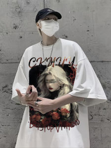 เสื้อยืดแขนสั้นผ้าฝ้ายแท้พิมพ์ลายสไตล์อเมริกันย้อนยุคสำหรับผู้ชาย ทรงหลวมสบาย ๆ สำหรับฤดูร้อน ไซส์ใหญ่ ดีไซน์ผอม