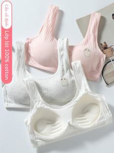 Nabi Bear Sports Bra for Teenage Girls Fixed Cup Cotton Underwear Middle School Students Gym Vest Cartoon Print Double Shoulder Strap