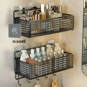 ชั้นวางของในห้องน้ำถุงใส่อุปกรณ์อาบน้ำแบบไม่เจาะติดผนังชั้นเก็บของอเนกประสงค์