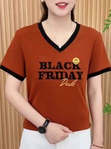 QIAOXIZI | V-Neck Short Sleeve Loose T-Shirt for Plus Size Women