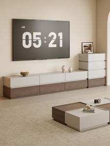 Modern Luxury Solid Wood Floor Standing TV Cabinet Living Room Storage Tea Table Combination Color Small Apartment Storage Cabinet